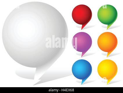Bianco e sei colori vividi discorso, parlare di bolle Illustrazione Vettoriale