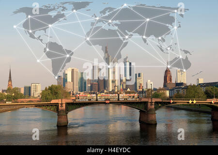 Connessione di rete di partnership con la città di Francoforte. La globalizzazione Business connessione di rete il concetto di tecnologia Foto Stock