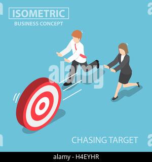 Appartamento 3D isometrica uomini di affari che inseguono il bersaglio, di motivazione e di business il concetto di concorrenza Illustrazione Vettoriale