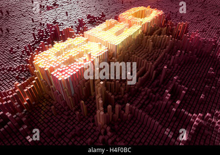 Un 3D rendering di un microscopico closeup concetto di cubetti in un layout casuale che costruire fino a formare la sigla SEO illuminato Foto Stock