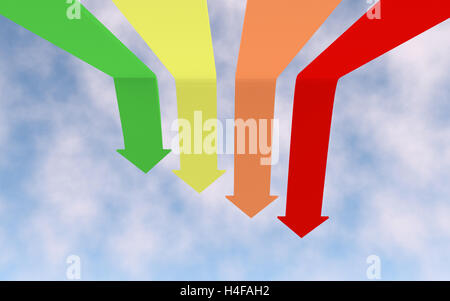 Nell'illustrazione che mostra la caduta verso il basso grafico. Il rendering 3D. Foto Stock