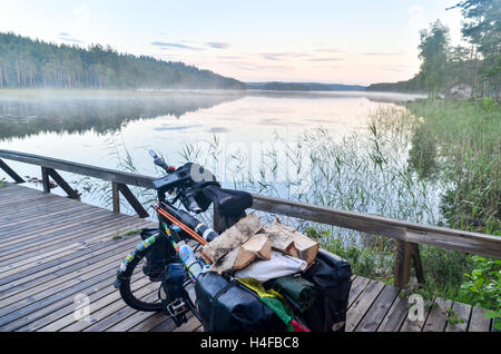 Bicicletta e legna da ardere in Svezia Foto Stock