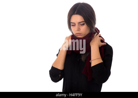 Donna con sciarpa vinosa Foto Stock