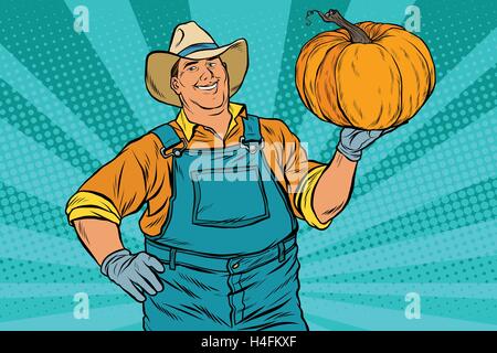 Rurale e contadino di zucca, ringraziamento per le vacanze Illustrazione Vettoriale