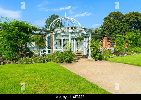 Vicolo in giardini del bellissimo Castello Lancut su soleggiate giornate estive, Polonia Foto Stock