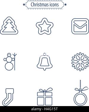 Set di flat delineato Natale icone su sfondo bianco Illustrazione Vettoriale