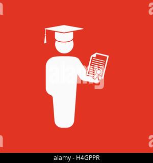 Il Laureato con diploma icona. La scuola e l università, apprendimento, simbolo dell'istruzione. Appartamento Illustrazione Vettoriale