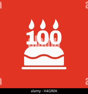 La torta di compleanno con candele in forma di numero 100 icona. Simbolo di compleanno. Appartamento Illustrazione Vettoriale