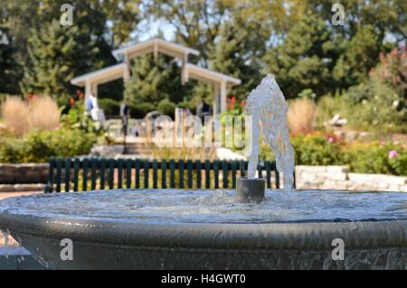 L'acqua della fontana e la festa di nozze impostazione fino al parco Foto Stock