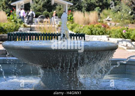 L'acqua della fontana e la festa di nozze impostazione fino al parco Foto Stock