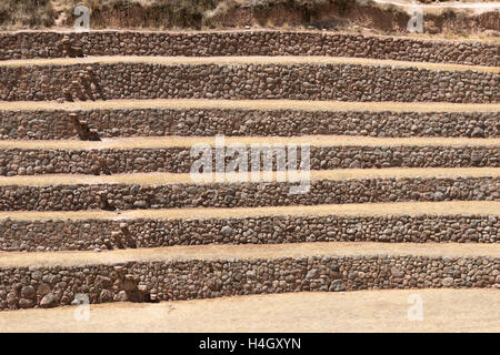 Dettaglio della pietra allevamento terrazze a Moray vista archeologico vicino a Cusco, Perù Foto Stock