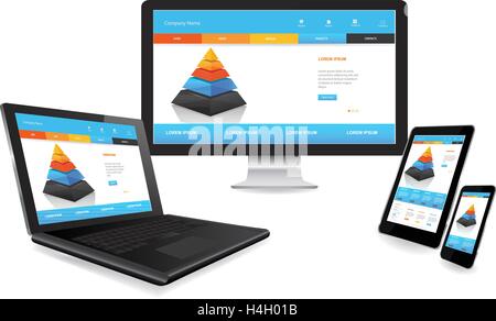 Sito reattivo modello su più dispositivi Illustrazione Vettoriale
