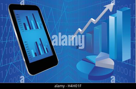 Illustrazione a colori del business e i grafici finanziari e smart phone Illustrazione Vettoriale