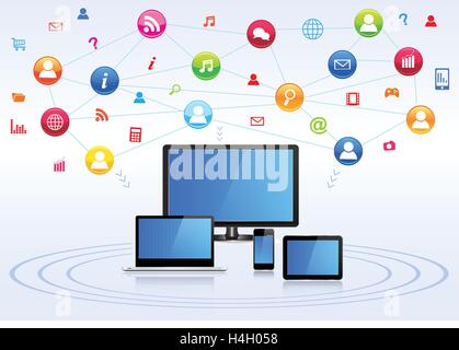 Il social network di comunicazione globale di reti di computer Illustrazione Vettoriale