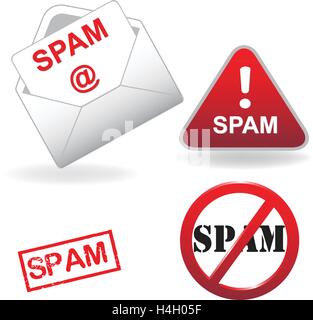 Spam segno di avvertimento su sfondo bianco Illustrazione Vettoriale