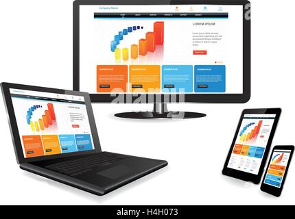 Sito reattivo modello su più dispositivi Illustrazione Vettoriale