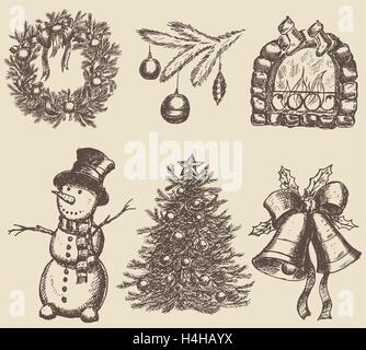 Disegnata a mano set di natale Illustrazione Vettoriale