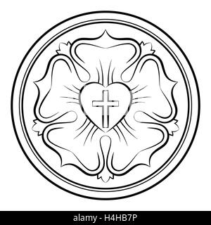 Lutero rose monocromatico illustrazione calligrafico. Anche la guarnizione di Lutero, simbolo del luteranesimo. Foto Stock