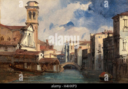 Joyant Jules-Romain, francese (1803-1854), la Chiesa di Santo Trovaso Venezia, c. 1830, olio su carta su tela Foto Stock