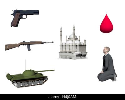 Simbolo della guerra e religione isolato in uno sfondo bianco Foto Stock