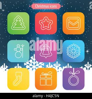 Set di flat delineato Natale icone su sfondo bianco Illustrazione Vettoriale