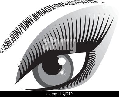 Illustrazione vettoriale di un'icona a forma di occhio con lunghe ciglia compongono isolati su sfondo bianco Illustrazione Vettoriale