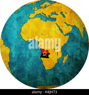 Angola territorio e bandiera sulla mappa del mondo Foto Stock