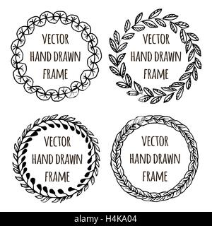 Disegnato a mano set ghirlanda fatta nel vettore. Lascia le ghirlande. Romantico design floreale elementi. Illustrazione Vettoriale