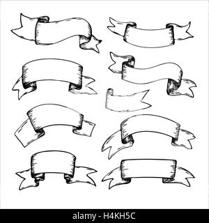 Nastro Vintage banner, disegnati a mano impostato. Lo sfondo del menu Illustrazione Vettoriale