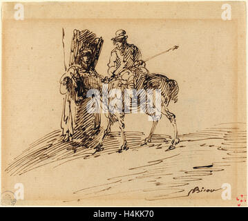 Giuseppe Bernardino Bison (italiano, 1762 - 1844), cavaliere con contadino, penna e inchiostro bruno su carta vergata Foto Stock