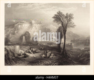 John Pye dopo Joseph Mallord William Turner (British, 1782 - 1874), Ehrenbreitstein, 1845, incisione su chine collé Foto Stock