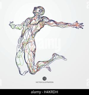 Jumping man, linee colorate disegno, illustrazione vettoriale. Illustrazione Vettoriale