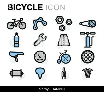 Vettore di linea piatta bicicletta set di icone su sfondo bianco Illustrazione Vettoriale