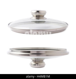 Tappo in acciaio inox pentola di cottura pan isolate su sfondo bianco Foto Stock
