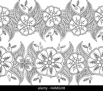 Set di due pattern seamless bordure floreali isolati su sfondo bianco. Illustrazione Vettoriale