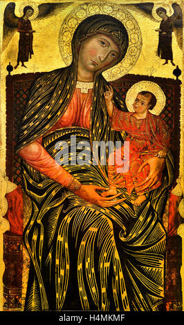 Thronende Maria mit dem tipo und Zwei Engeln - Madonna in trono ( Maria ) con il Bambino e due angeli Meister der Heiligen Magdalena - Master della Santa Magdalena tedesco Germania del XIII secolo Foto Stock