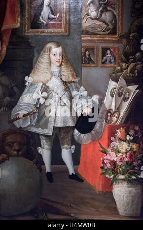 Sebastián de Herrera Barnuevo (1619-1671), il Ritratto di Carlo II (1661-1700) infantile con i suoi antenati, ca. 1667. Foto Stock