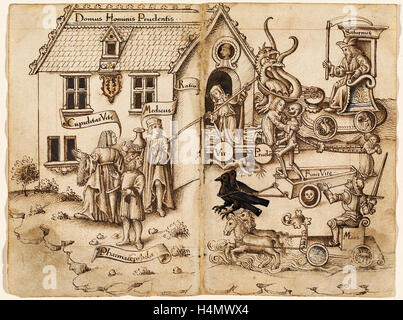 Il francese agli inizi del XVI secolo, 'Non tornare indietro quando si arriva alla fine' [fol. 26 il retro - 27 recto], 1512-1514, penna e marrone Foto Stock