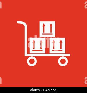 Il magazzino carrello con scatole icona. Consegna e logistica e spedizioni, simbolo di trasporto. Appartamento Illustrazione Vettoriale