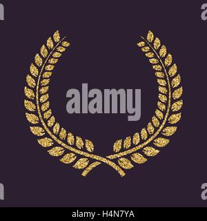 La corona di alloro e la relativa icona. Premio e ricompensa, onori simbolo. Oro e brillantini glitter Illustrazione Vettoriale