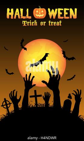 Halloween zombie mano in un cimitero Illustrazione Vettoriale