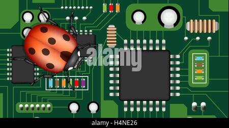 Bug su un circuito elettrico di bordo Illustrazione Vettoriale