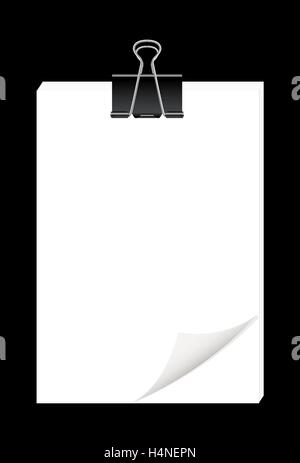 Carta bianca con lamiere di metallo nero fermagli per carta Illustrazione Vettoriale