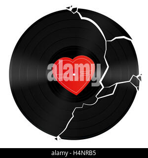 Rotto il record di vinile con marcato a forma di cuore ad center. Foto Stock