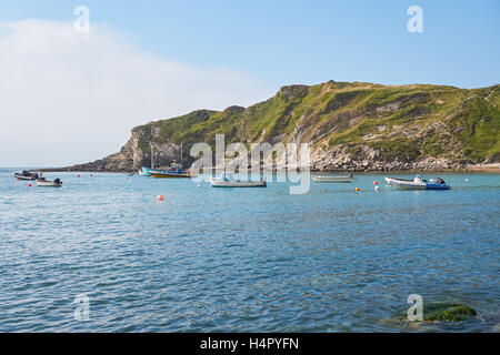 Barche in Lulworth Cove, Dorset England Regno Unito Regno Unito Foto Stock