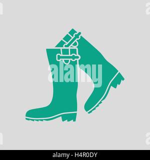 Hunter Stivali gomma icona. Sfondo grigio con verde. Illustrazione Vettoriale. Illustrazione Vettoriale