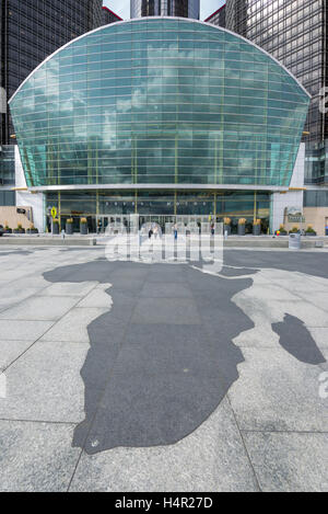 Punta di Africa mappa contorno (©grattacieli Skidmore Owings & Merril 2004) GM RIVERWALK DOWNTOWN DETROIT MICHIGAN STATI UNITI Foto Stock