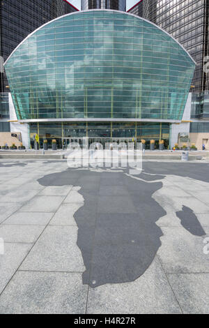 Punta di Africa mappa contorno (©grattacieli Skidmore Owings & Merril 2004) GM RIVERWALK DOWNTOWN DETROIT MICHIGAN STATI UNITI Foto Stock