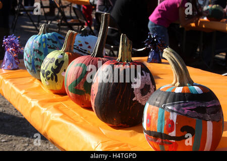 Bello e colorato dipinto di zucche in autunno Foto Stock