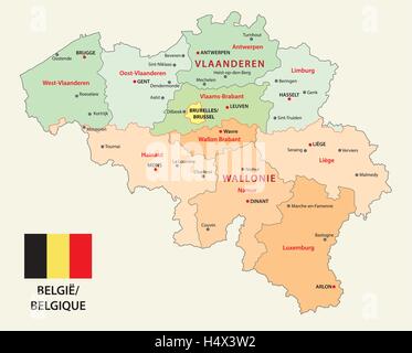 Belgio Mappa amministrativa con bandiera Illustrazione Vettoriale